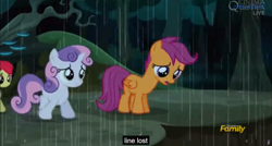 Size: 1600x855 | Tagged: safe, screencap, character:apple bloom, character:scootaloo, character:sweetie belle, species:pegasus, species:pony, episode:appleoosa's most wanted, g4, my little pony: friendship is magic, cutie mark crusaders, meme, youtube caption