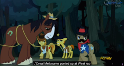Size: 1600x855 | Tagged: safe, screencap, character:braeburn, character:sheriff silverstar, character:trouble shoes, episode:appleoosa's most wanted, g4, my little pony: friendship is magic, meme, youtube caption