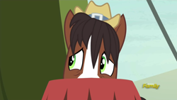Size: 1920x1080 | Tagged: safe, screencap, character:trouble shoes, episode:appleoosa's most wanted, g4, my little pony: friendship is magic, barrel, clothing, hat, hiding, solo, worried