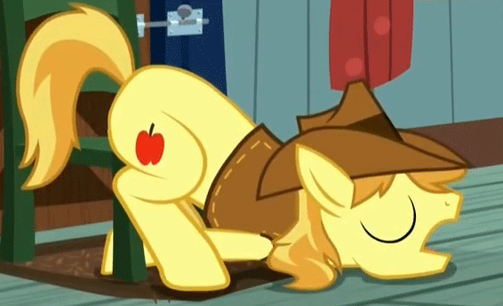 Size: 566x345 | Tagged: safe, screencap, character:braeburn, episode:appleoosa's most wanted, g4, my little pony: friendship is magic, animated, braebetes, chair, cute, face down ass up, gif, sleeping, snoring, stupid sexy braeburn
