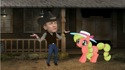 Size: 639x360 | Tagged: safe, screencap, species:earth pony, species:pony, cowboys and equestrians, daniel craig, expy, female, mad (tv series), mad magazine, maplejack, mare, pony reference