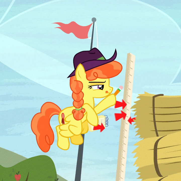 Size: 720x720 | Tagged: safe, screencap, species:pegasus, species:pony, episode:appleoosa's most wanted, g4, my little pony: friendship is magic, animated, apple tree, arrow, background pony, clothing, concentrating, dexterous hooves, flag, flag pole, flying, hat, hay bale, height, hoof hold, marker, measuring, notebook, pencil, pennant, record high, recording, ruler, scoring, solo, stack, tongue out