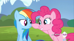 Size: 1920x1080 | Tagged: safe, screencap, character:pinkie pie, character:rainbow dash, episode:testing testing 1-2-3, g4, my little pony: friendship is magic, boop