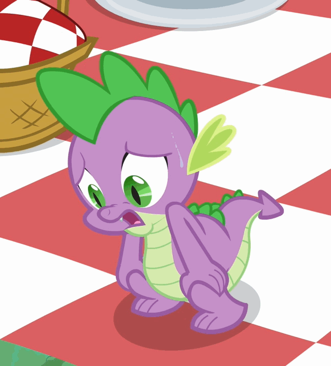 Size: 651x720 | Tagged: safe, screencap, character:spike, episode:a canterlot wedding, g4, my little pony: friendship is magic, animated, cropped, loop, panting, picnic blanket, solo, sweat