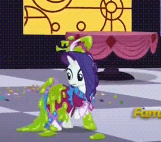 Size: 520x459 | Tagged: safe, screencap, character:rarity, episode:make new friends but keep discord, g4, my little pony: friendship is magic, animated, assisted exposure, blushing, clothing, clothing theft, covering, dress, embarrassed, humiliation, implied nudity, naked rarity, vacuum cleaner, we don't normally wear clothes