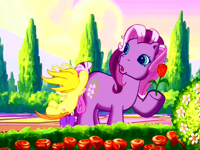 Size: 640x480 | Tagged: safe, screencap, character:wysteria, character:zipzee, episode:the princess promenade, g3, allergies, animated, cinemagraph, flower, friendship and flowers, gif, good trick, pole dancing, shovel, spinning, you spin me right round