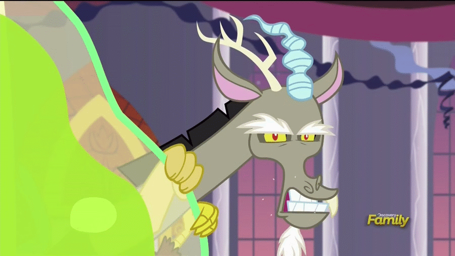 Size: 900x506 | Tagged: safe, screencap, character:discord, character:smooze, episode:make new friends but keep discord, g4, my little pony: friendship is magic, animated, teeth grinding