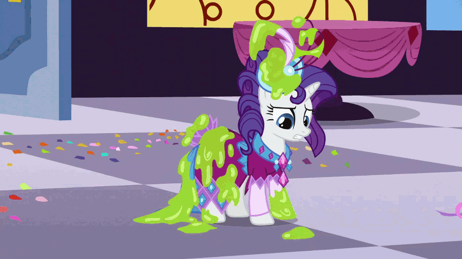 Size: 900x506 | Tagged: safe, screencap, character:discord, character:fine line, character:perfect pace, character:rarity, episode:make new friends but keep discord, g4, my little pony: friendship is magic, animated, assisted exposure, blushing, clothing theft, covering, embarrassed, naked rarity, vacuum cleaner, we don't normally wear clothes