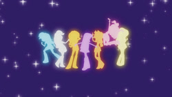Size: 1920x1080 | Tagged: safe, screencap, character:applejack, character:fluttershy, character:pinkie pie, character:rainbow dash, character:rarity, character:sunset shimmer, character:twilight sparkle, character:twilight sparkle (alicorn), species:alicorn, equestria girls:rainbow rocks, g4, my little pony:equestria girls, equestria girls prototype, humane five, humane seven, humane six, minimalist, silhouette, silhouette six-seven