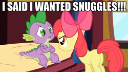 Size: 960x539 | Tagged: safe, screencap, character:apple bloom, character:spike, ship:spikebloom, episode:just for sidekicks, g4, my little pony: friendship is magic, female, image macro, imma snuggle you, male, meme, shipping, straight