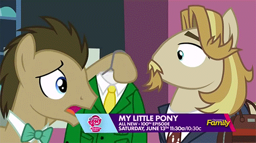 Size: 500x280 | Tagged: safe, screencap, character:doctor whooves, character:jeff letrotski, character:time turner, species:pony, episode:slice of life, g4, my little pony: friendship is magic, animated, male, stallion