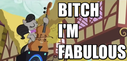 Size: 740x358 | Tagged: safe, screencap, character:octavia melody, episode:slice of life, g4, my little pony: friendship is magic, 100th episode, bass cannon, bitch i'm fabulous, cello, image macro, meme, musical instrument, solo, vulgar