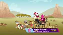 Size: 1275x709 | Tagged: safe, screencap, character:cherry jubilee, character:pinkie pie, episode:party pooped, g4, my little pony: friendship is magic, carriage, desert, preview, trailer