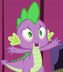 Size: 710x810 | Tagged: safe, screencap, character:spike, episode:princess spike, g4, my little pony: friendship is magic, red eyes, solo, worried