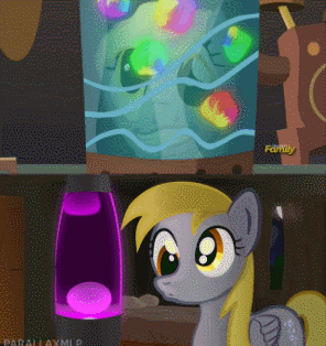 Size: 296x314 | Tagged: safe, artist:parallaxmlp, screencap, character:derpy hooves, character:doctor whooves, character:time turner, species:pony, episode:slice of life, g4, my little pony: friendship is magic, animated, coincidence, comparison, flameless fireworks, lava lamp, male, stallion