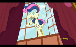 Size: 1280x800 | Tagged: safe, screencap, character:bon bon, character:sweetie drops, episode:slice of life, g4, my little pony: friendship is magic, backbend, bon bond, flexible, grappling hook, rope, solo, watch