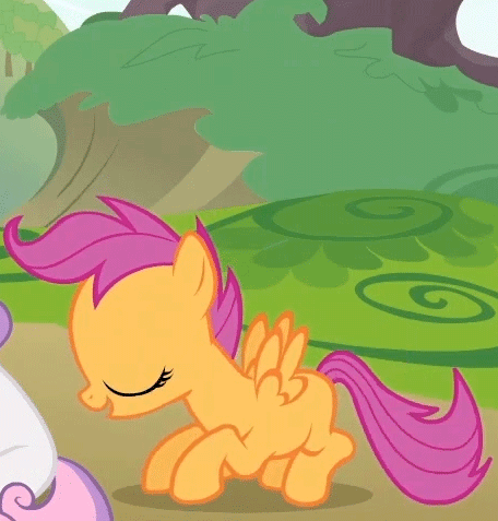 Size: 456x477 | Tagged: safe, screencap, character:scootaloo, character:sweetie belle, species:pegasus, species:pony, episode:the show stoppers, g4, my little pony: friendship is magic, animated, cropped, cute, cutealoo, jumping, loop, pronking, solo focus