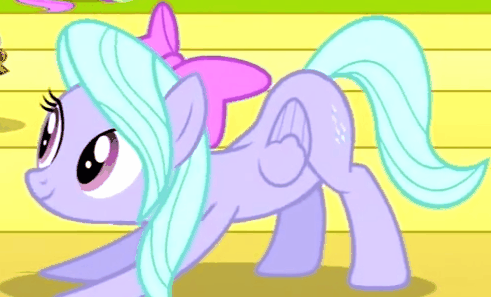 Size: 491x297 | Tagged: safe, screencap, character:flitter, species:pegasus, species:pony, episode:hurricane fluttershy, g4, my little pony: friendship is magic, animated, backbend, female, glutes, mare, meme, out of context, solo, stretching