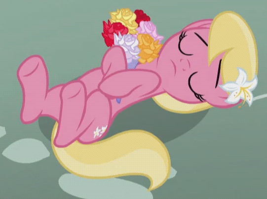 Size: 541x403 | Tagged: safe, screencap, character:lily, character:lily valley, episode:slice of life, g4, my little pony: friendship is magic, animated, bouquet, cute, eyes closed, fainted, leg twitch, lilybetes, on back, playing dead, solo, twitching, underhoof