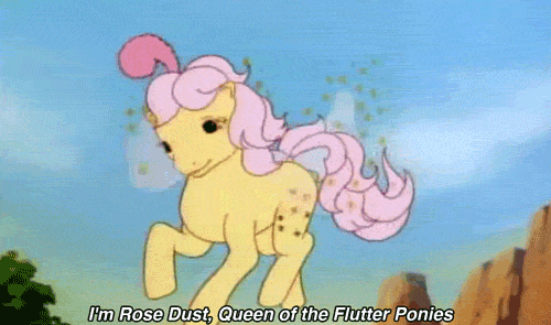 Size: 500x295 | Tagged: safe, screencap, character:rosedust, species:flutter pony, g1, my little pony: the movie (1986), animated, gif, hoofy-kicks, solo
