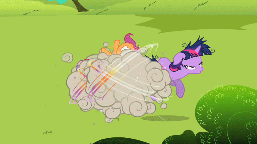 Size: 853x480 | Tagged: safe, screencap, character:big mcintosh, character:scootaloo, character:twilight sparkle, character:twilight sparkle (unicorn), species:earth pony, species:pegasus, species:pony, species:unicorn, episode:lesson zero, g4, my little pony: friendship is magic, animated, animation error, ball of violence, female, male, mare, messy mane, season 2, stallion, twilight snapple