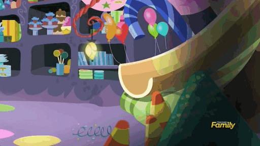 Size: 512x288 | Tagged: safe, screencap, character:pinkie pie, episode:party pooped, g4, my little pony: friendship is magic, animated, cartoon physics, discovery family, discovery family logo, how, in which pinkie pie forgets how to gravity, party cave, perfect loop, pinkie being pinkie, pinkie physics, slide, solo
