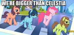 Size: 790x374 | Tagged: safe, screencap, character:pinkie pie, species:earth pony, species:pony, episode:party pooped, g4, my little pony: friendship is magic, abbey road, background pony, crystal empire, female, george harrison, image macro, john lennon, lonely hearts, male, mare, meme, northern song, paul mccartney, pinko starr, ponified, pronking, simpsons did it, stallion, strawberry fields, the beatles, the simpsons