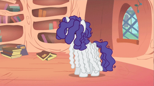 Size: 500x281 | Tagged: safe, screencap, character:rarity, species:pony, species:unicorn, episode:bridle gossip, g4, my little pony: friendship is magic, animated, blowing, dreadlocks, eyes closed, female, gif, hairity, mare, poison joke, solo, standing