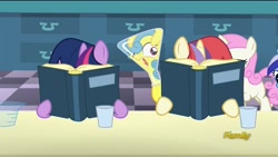 Size: 1920x1080 | Tagged: safe, screencap, character:lemon hearts, character:minuette, character:moondancer, character:twilight sparkle, character:twinkleshine, episode:amending fences, g4, my little pony: friendship is magic, beaker, book, erlenmeyer flask, filly, flaskhead hearts, wat