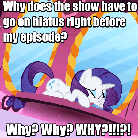 Size: 450x450 | Tagged: safe, screencap, character:rarity, species:pony, species:unicorn, episode:canterlot boutique, episode:lesson zero, g4, my little pony: friendship is magic, season 5, animated, carousel boutique, crying, female, hiatus, hilarious in hindsight, hysterics, image macro, mare, marshmelodrama, melodrama, meme, meta, raritember, solo, why