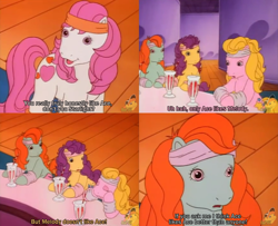 Size: 1314x1066 | Tagged: safe, screencap, character:bon bon (g1), character:bright eyes, character:melody, character:patch (g1), character:starlight (g1), character:sweetheart, episode:just for kicks, my little pony tales, love triangle