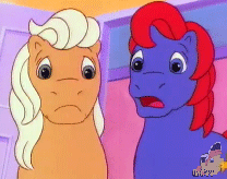 Size: 208x164 | Tagged: safe, screencap, character:ace (g1), character:lancer, episode:shop talk, my little pony tales, animated, reaction image, worried