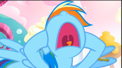 Size: 981x545 | Tagged: safe, screencap, character:rainbow dash, episode:do princesses dream of magic sheep?, aaugh!, nightmare, nose in the air, screaming, solo, uvula, volumetric mouth