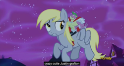 Size: 1600x855 | Tagged: safe, screencap, character:derpy hooves, character:spike, species:pegasus, species:pony, episode:do princesses dream of magic sheep?, beefspike, derpysaur, female, giant derpy hooves, giant pony, mare, meme, youtube caption