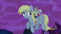 Size: 640x360 | Tagged: safe, screencap, character:derpy hooves, character:spike, species:dragon, species:pegasus, species:pony, episode:do princesses dream of magic sheep?, beefspike, derpysaur, dragons riding ponies, female, mare