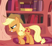 Size: 200x178 | Tagged: safe, screencap, character:applejack, species:earth pony, species:pony, episode:look before you sleep, g4, my little pony: friendship is magic, animated, female, gif, loop, lowres, mare, offscreen character, pillow, pillow fight, solo