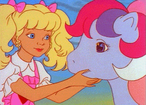 Size: 285x205 | Tagged: safe, screencap, character:molly williams, character:sweet stuff, species:twinkle eyed pony, g1, my little pony: the movie (1986), animated, cute, mollybetes, sweet sweet stuff