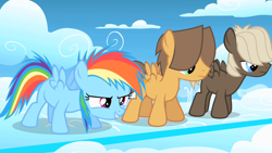 Size: 1280x720 | Tagged: safe, screencap, character:dumbbell, character:hoops, character:rainbow dash, species:pony, episode:the cutie mark chronicles, g4, my little pony: friendship is magic, colt, filly, filly rainbow dash, foal, male