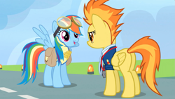 Size: 1437x809 | Tagged: safe, screencap, character:rainbow dash, character:spitfire, episode:wonderbolts academy
