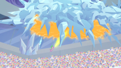 Size: 1266x720 | Tagged: safe, screencap, character:spike, episode:equestria games, g4, my little pony: friendship is magic, animation error, crystal stadium, dragonfire, fire, fire breath, ice, ice cloud, solo