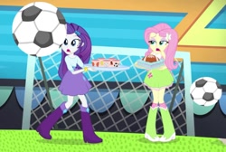 Size: 1041x698 | Tagged: safe, screencap, character:fluttershy, character:rarity, episode:shake your tail, equestria girls:rainbow rocks, g4, my little pony:equestria girls, football, imminent pain, simpson tapped out