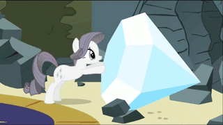 Size: 320x180 | Tagged: safe, screencap, character:rarity, species:pony, species:unicorn, episode:the return of harmony, g4, my little pony: friendship is magic, animated, bipedal, diamond, discorded, female, greedity, mare, open mouth, smiling, solo, talking