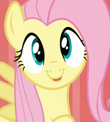 Size: 726x801 | Tagged: safe, screencap, character:fluttershy, species:pegasus, species:pony, bust, c:, cropped, cute, faec, female, happy, looking at you, mare, open mouth, raised hoof, smiling, solo, spread wings, wings