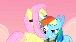 Size: 1600x900 | Tagged: safe, screencap, character:fluttershy, character:rainbow dash, species:pegasus, species:pony, episode:hurricane fluttershy, g4, my little pony: friendship is magic, dat butt, dreamworks face, duo, female, goggles, mare, meme, out of context