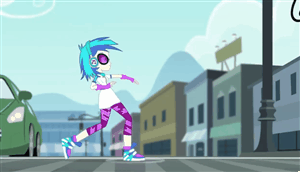 Size: 300x172 | Tagged: safe, screencap, character:dj pon-3, character:vinyl scratch, episode:music to my ears, equestria girls:rainbow rocks, g4, my little pony:equestria girls, animated, canterlot city, solo