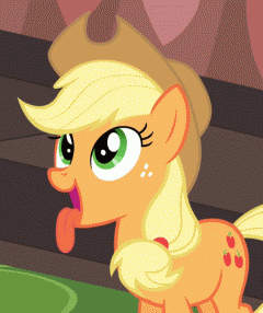 Size: 240x286 | Tagged: safe, screencap, character:applejack, species:earth pony, species:pony, episode:mmmystery on the friendship express, g4, my little pony: friendship is magic, animated, behaving like a dog, clothing, cowboy hat, drool, eyes on the prize, female, hat, looking up, mare, open mouth, panting, reaction image, silly, silly pony, smiling, solo, sparkles, starry eyes, stetson, tongue out, who's a silly pony, wingding eyes