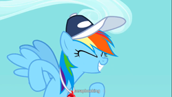 Size: 1366x768 | Tagged: safe, screencap, character:rainbow dash, species:pegasus, species:pony, episode:hurricane fluttershy, g4, my little pony: friendship is magic, eyes closed, female, flying, mare, solo, youtube caption, youtube link