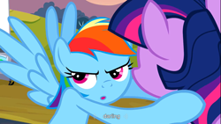Size: 1366x768 | Tagged: safe, screencap, character:rainbow dash, character:twilight sparkle, species:pegasus, species:pony, species:unicorn, episode:hurricane fluttershy, g4, my little pony: friendship is magic, darling, duo, female, mare, youtube caption, youtube link
