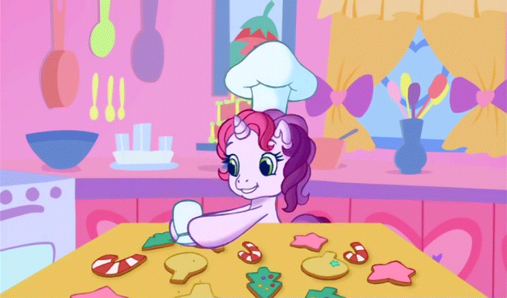 Size: 740x435 | Tagged: safe, screencap, character:sweetie belle, episode:waiting for the winter wishes festival, g3.5, animated, chef's hat, clothing, cookie, cooking, cute, diasweetes, hat, solo
