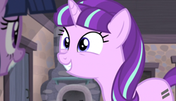 Size: 1258x720 | Tagged: safe, screencap, character:starlight glimmer, character:twilight sparkle, character:twilight sparkle (alicorn), species:alicorn, species:pony, species:unicorn, episode:the cutie map, g4, my little pony: friendship is magic, cute, equal cutie mark, eye contact, female, glimmerbetes, grin, looking at each other, mare, s5 starlight, smiling, solo focus, squee